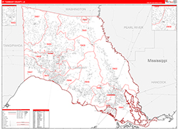 St. TammanyParish (County), LA Wall Map Zip Code Red Line Style 2026